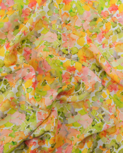 Tissu Viscose Impressionniste Vert et Jaune - Mercerine