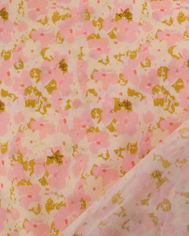 Voile de Coton Mila Flora Rose Kaki