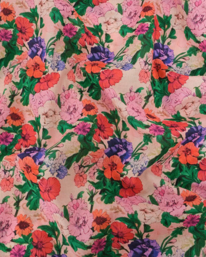 Popeline de Coton Mila Romancia Rose Vert - Mercerine