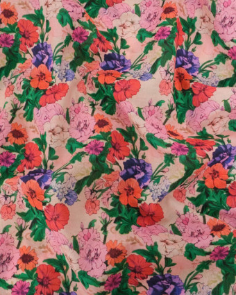 Popeline de Coton Mila Romancia Rose Vert - Mercerine