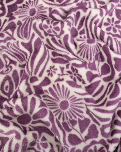 Tissu Doudou Fleuri Seventies Aubergine - Mercerine