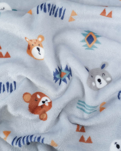 Tissu Doudou Bleu Gris Petit Ours - Mercerine