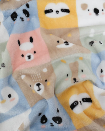 Tissu Doudou Carreaux Multicolores Petits Animaux - Mercerine
