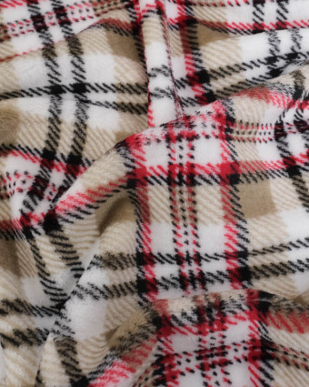 Tissu Doudou à Carreaux Rouge et Taupe - Mercerine