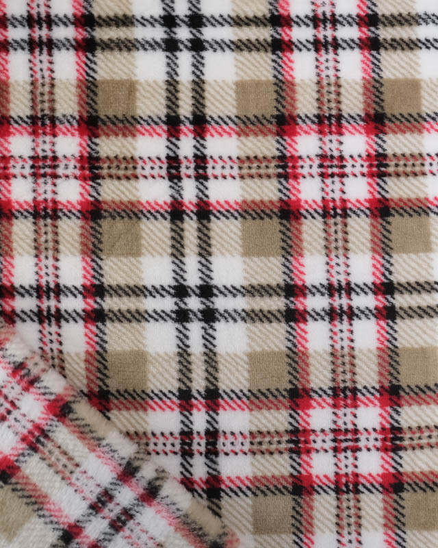 Tissu Doudou à Carreaux Rouge et Taupe - Mercerine