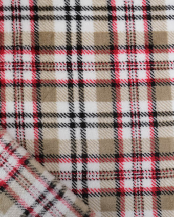 Tissu Doudou à Carreaux Rouge et Taupe - Mercerine