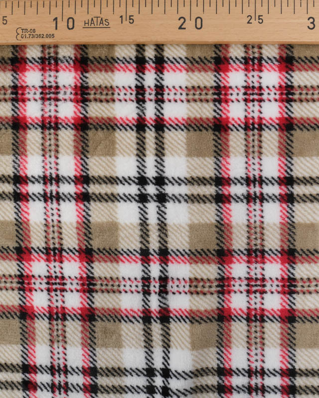 Tissu Doudou à Carreaux Rouge et Taupe - Mercerine