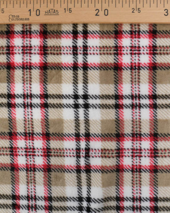 Tissu Doudou à Carreaux Rouge et Taupe - Mercerine