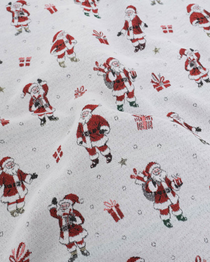 Tissu Jacquard Noël Blanc Père Noël - Tissé en France - Mercerine