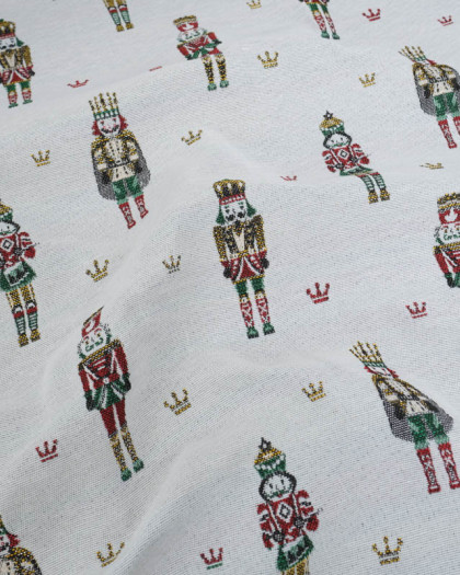 Tissu Jacquard Noël Blanc Casse-Noisette - Tissé en France - Mercerine