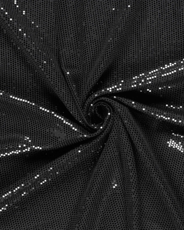Tissu Sequins Noir Sur Maille Légère - Mercerine