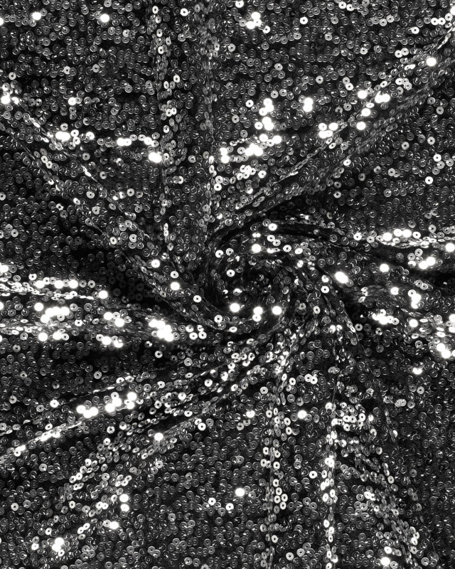 Tissu Sequins Argent Sur Velours Noir - Mercerine
