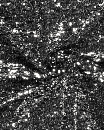 Tissu Sequins Argent Sur Velours Noir - Mercerine