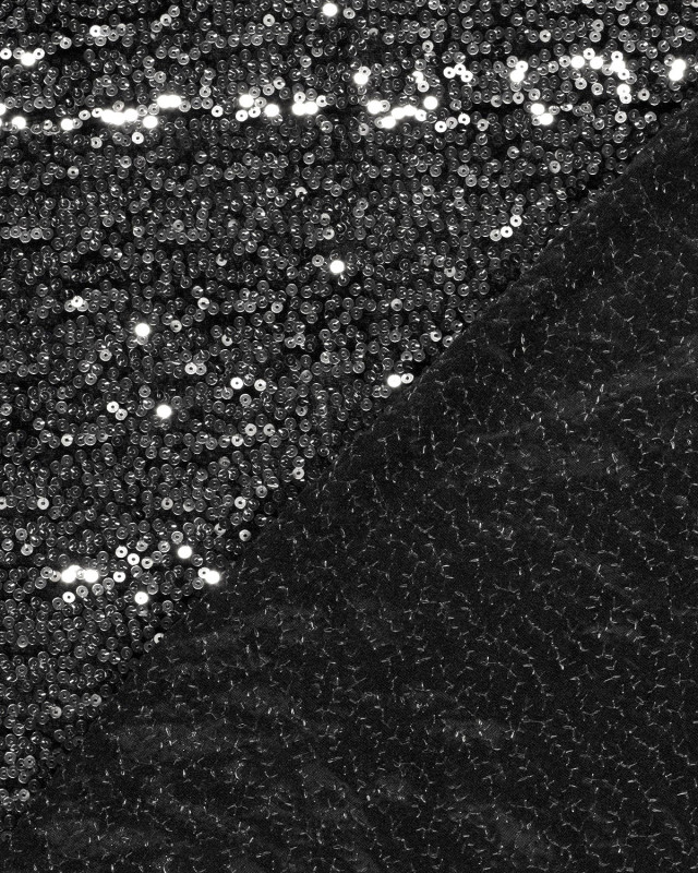 Tissu Sequins Argent Sur Velours Noir - Mercerine