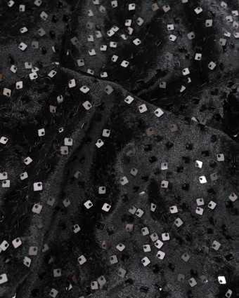 Tissu Sequins Carrés Sur Velours Noir Ton sur Ton - Mercerine