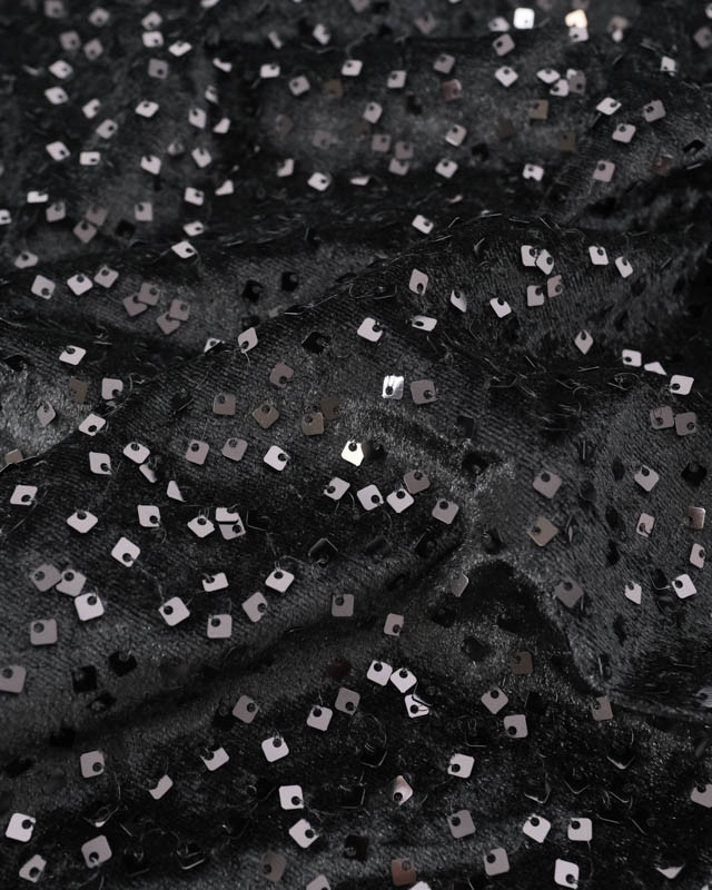 Tissu Sequins Carrés Sur Velours Noir Ton sur Ton - Mercerine