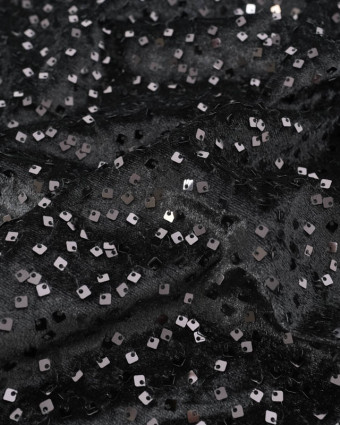 Tissu Sequins Carrés Sur Velours Noir Ton sur Ton - Mercerine