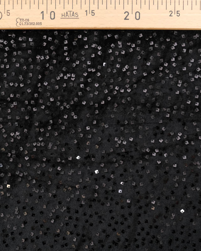 Tissu Sequins Carrés Sur Velours Noir Ton sur Ton - Mercerine