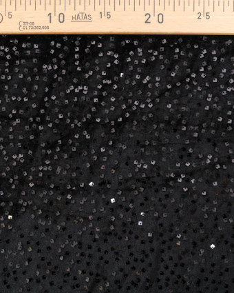 Tissu Sequins Carrés Sur Velours Noir Ton sur Ton - Mercerine