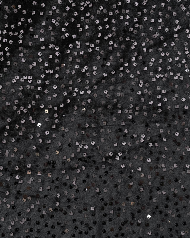Tissu Sequins Carrés Sur Velours Noir Ton sur Ton - Mercerine