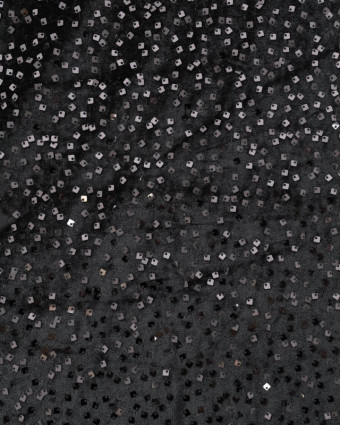 Tissu Sequins Carrés Sur Velours Noir Ton sur Ton - Mercerine