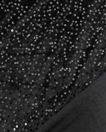 Tissu Sequins Carrés Sur Velours Noir Ton sur Ton - Mercerine
