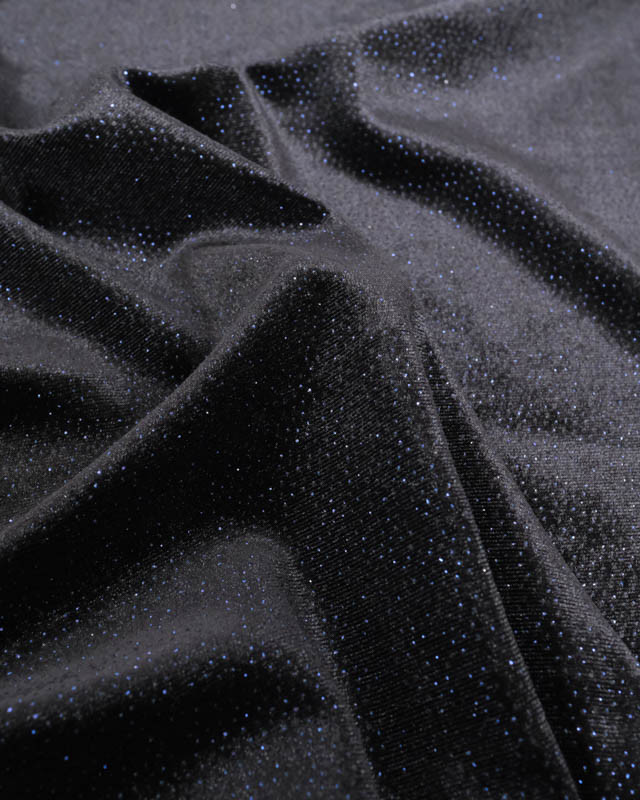 Tissu Velours Ras Stretch Noir Pailleté Bleu Nuit - Mercerine