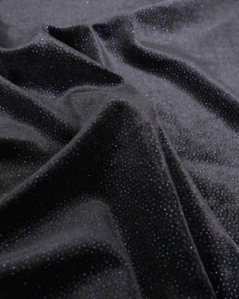 Tissu Velours Ras Stretch Noir Pailleté Bleu Nuit - Mercerine