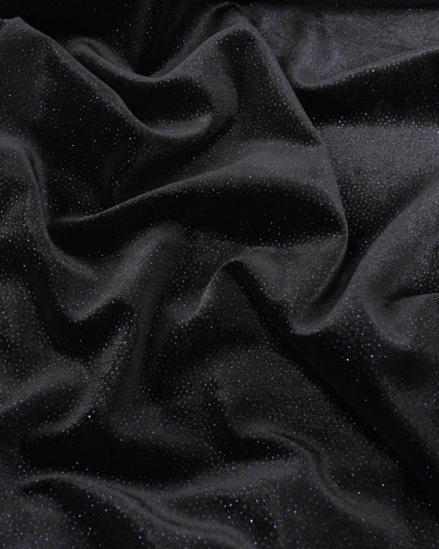 Tissu Velours Ras Stretch Noir Pailleté Bleu Nuit - Mercerine