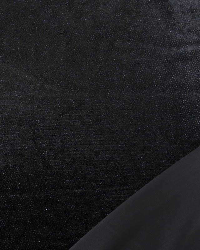 Tissu Velours Ras Stretch Noir Pailleté Bleu Nuit - Mercerine