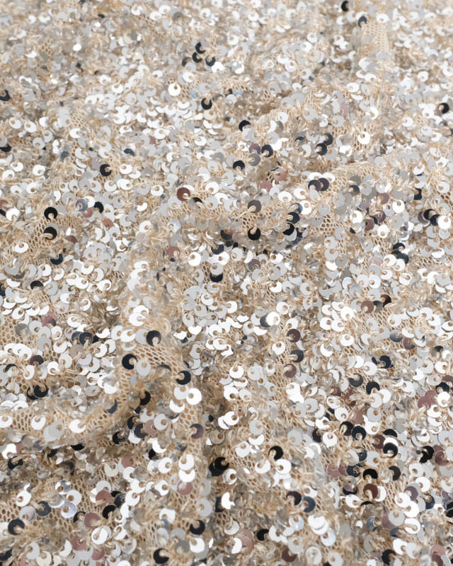 Tissu Sequins Sur Maille Douce Argent - Mercerine