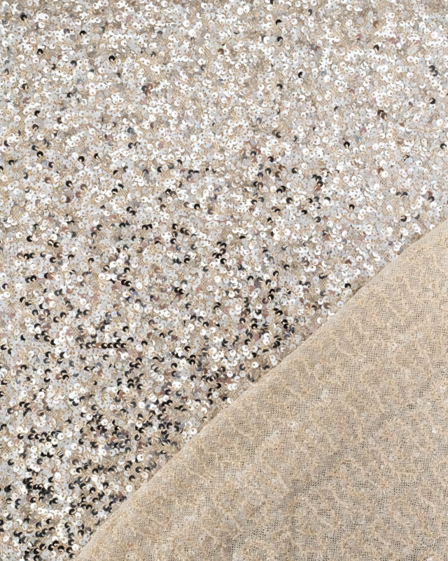 Tissu Sequins Sur Maille Douce Argent - Mercerine