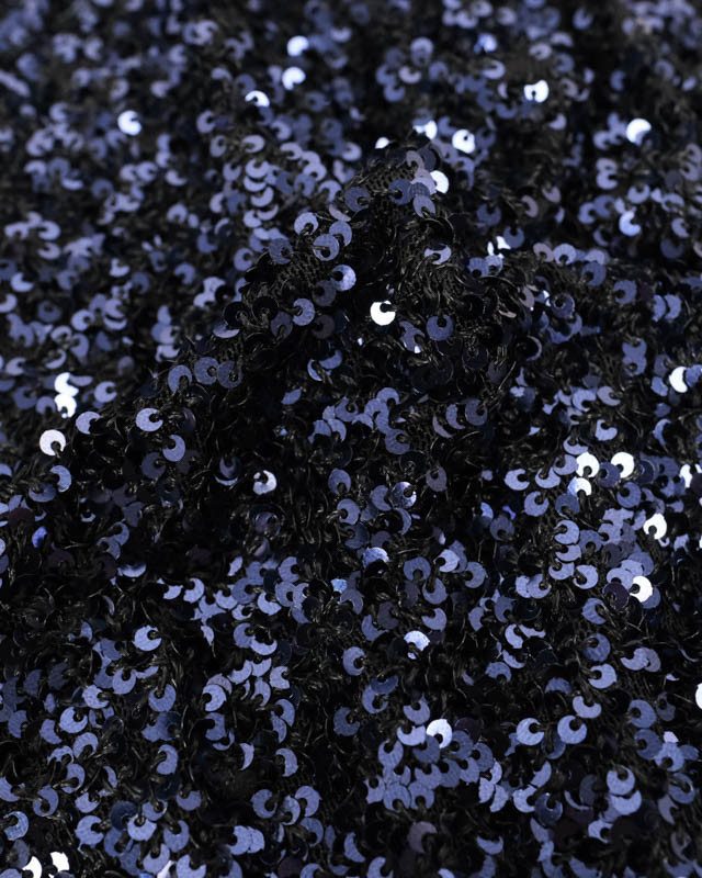 Tissu Sequins Sur Maille Douce Bleu Nuit - Mercerine