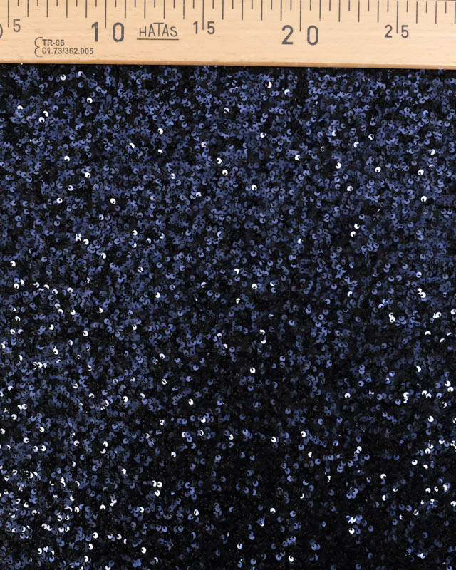 Tissu Sequins Sur Maille Douce Bleu Nuit - Mercerine