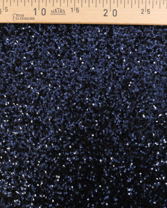 Tissu Sequins Sur Maille Douce Bleu Nuit - Mercerine