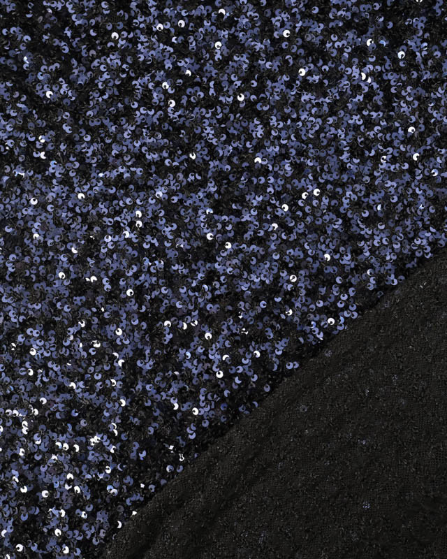 Tissu Sequins Sur Maille Douce Bleu Nuit - Mercerine