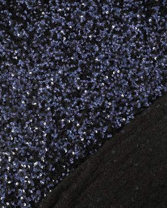 Tissu Sequins Sur Maille Douce Bleu Nuit - Mercerine