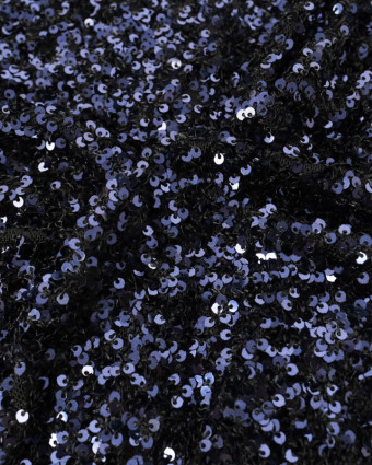 Tissu Sequins Sur Maille Douce Bleu Nuit - Mercerine