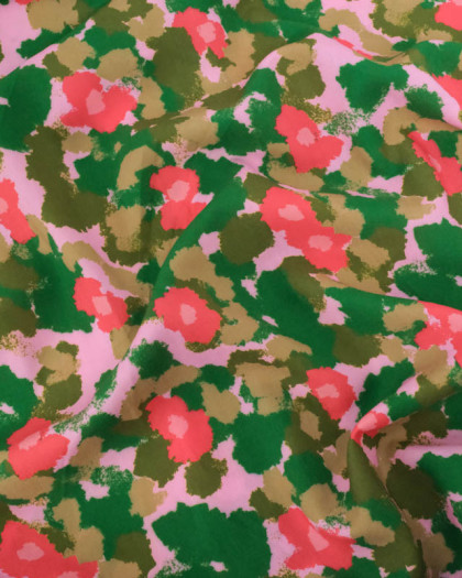 Popeline de Viscose Imprimée Maggie Vert Rose - Mercerine
