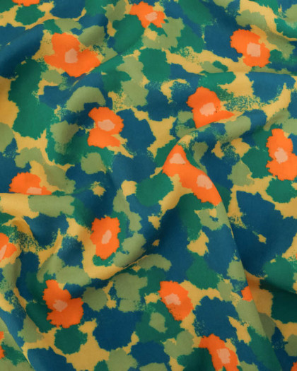 Popeline de Viscose Imprimée Maggie Bleu Orange - Mercerine