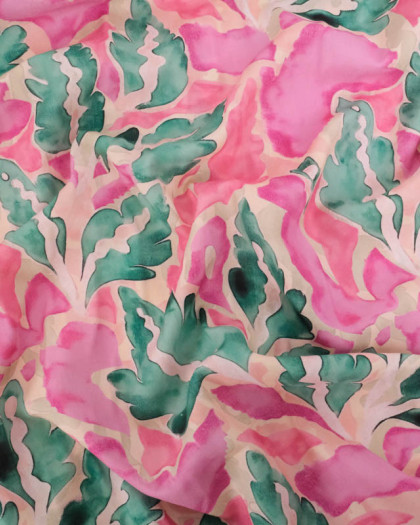 Popeline de Viscose Imprimée Lula Vert Rose - Mercerine