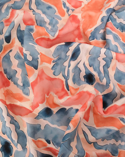 Popeline de Viscose Imprimée Lula Bleu Orange - Mercerine