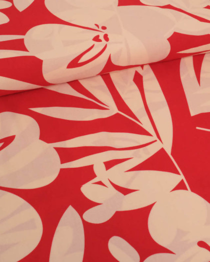 Popeline de Viscose Imprimée Alicia Rouge et Nude - Mercerine