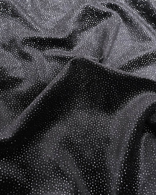 Tissu Velours Ras Stretch Noir Pailleté Argent  - Mercerine