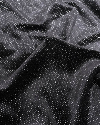 Tissu Velours Ras Stretch Noir Pailleté Argent  - Mercerine