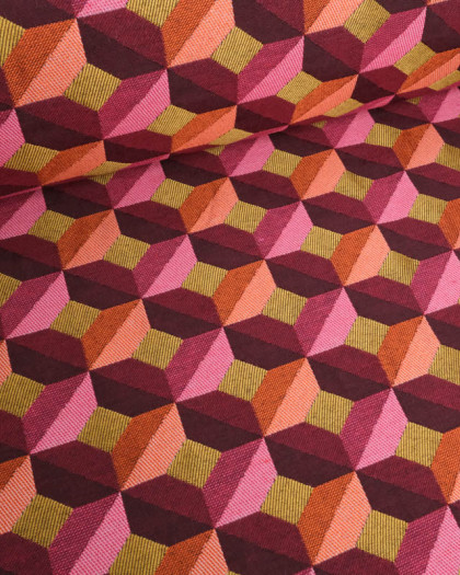 Tissu Jacquard Allover Paola Prune Rose - Mercerine