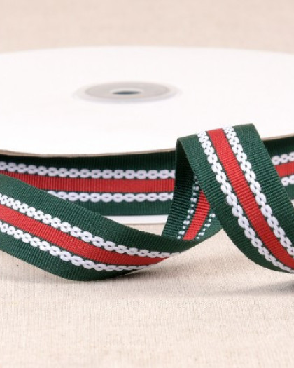 Galon tricolore Vert/Rouge - 20 mm