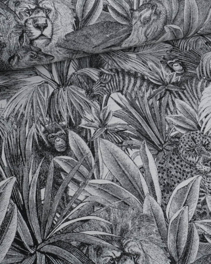 Tissu Jacquard Noir et Blanc Safari - Mercerine