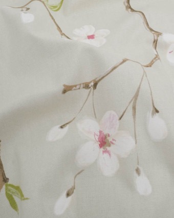 Toile de Coton Fleurs Japonisantes Vert Sauge - Mercerine