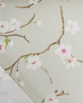 Toile de Coton Fleurs Japonisantes Vert Sauge - Mercerine